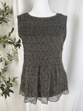 Brooks Brothers Black, Brown, White Textured Sleeveless Peplum Tank Sz 2 (T5)